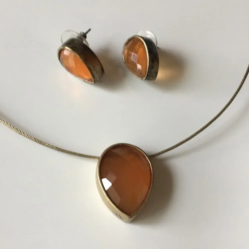 Anne Klein orange crystal necklace and earring set